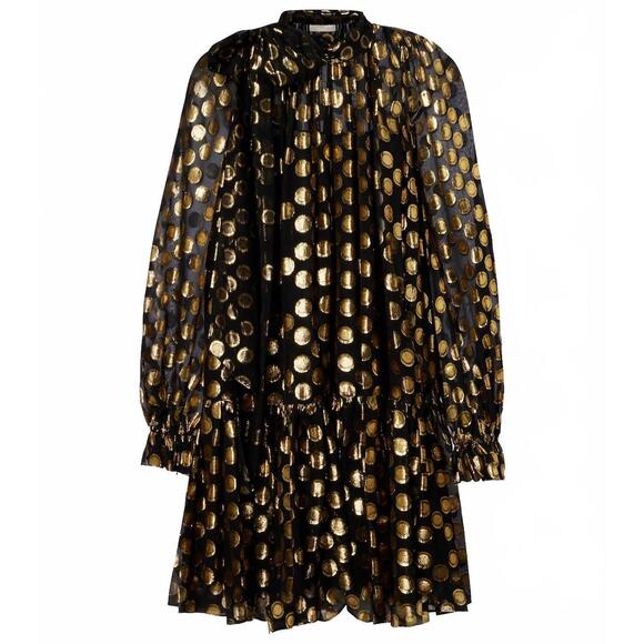 NEW ULLA JOHNSON loretta silk long sleeve mini dress in obsidian - Picture 4 of 4